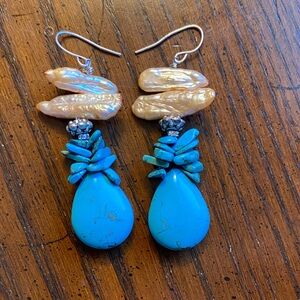 Elegant Turquoise and Pearl Dangle Earrings